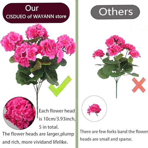CISDUEO 4 Pcs Artificial Geraniums Silk Flowers Outdoor Artificial Geranium Bush Rose Red Faux Flowers Geraniums for Floral Home Decor Outdoor Indoor Garden Patio Grave Cemetary Vase Table Centerpiece - color: Rose Red