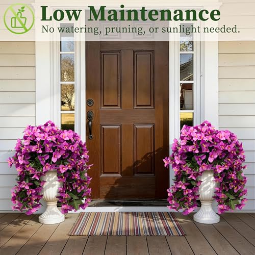 Artificial Bougainvillea Hanging Flowers Plants - 2 PCS faux Bougainvillea artificial flowers with Long Trailing Vines for Outdoor Decoration, Perfect for Porch, Garden (Purple & Light Pink Mix) - color: Purple & Light Pink Mix