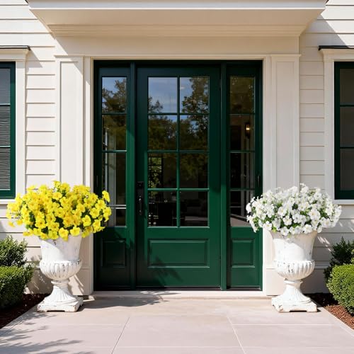 INQCMY Artificial Fake Flowers for Outdoors Decoration,12 Bundles Silk Colorful Morning Glory with Eucalyptus UV Resistant Look Real Faux Flowers for Planter Door Garden Porch Patio Balcony Yard - color: Yellow