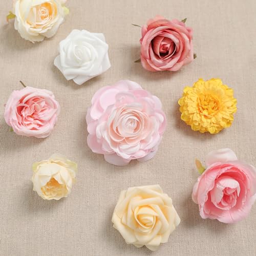 Artificial Flower Assortment for DIY Centerpiece Arrangement Wedding Hand Bouquet Flower Bouquet Centerpiece Arrangement Party Baby Shower Home Decoration (Pink Yellow) - color: Pink Yellow