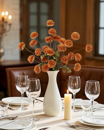 DuHouse 6pcs Artificial Flowers Faux Silk Pompon Mum,Silk Small Mini Chrysanthemum Ball with Stems for DIY Wedding Bouquets Centerpieces Vase Home Table Kitchen Decorations(Burnt Orange) - color: Burnt Orange, size: 6pcs