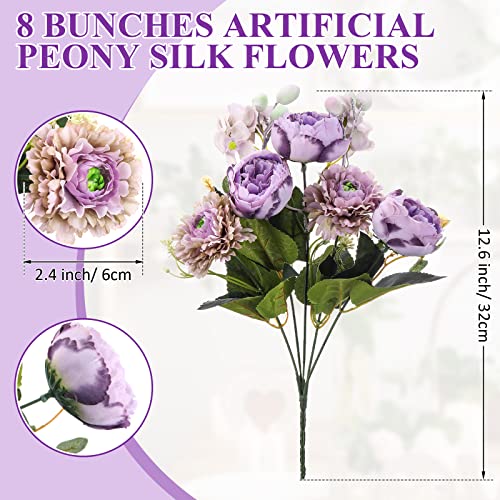 Crowye 8 Bouquets Wedding Silk Peony Hydrangea Flowers with Stems 12.6" H Elegant Faux Vintage Artificial Flowers for Decoration for DIY Table Party Decor Centerpieces Home(Purple) - color: Purple