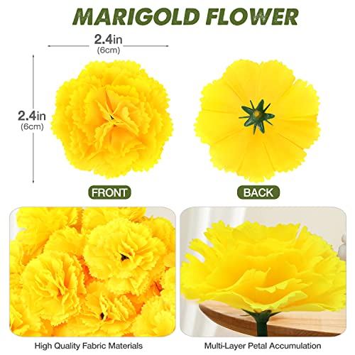 50 Pcs Marigold Flowers Silk Artificial Marigold Flowers, Mexican Flowers Decoration for Baby Shower Wedding Party Decoration Halloween Christmas New Year Decor - color: Yellow