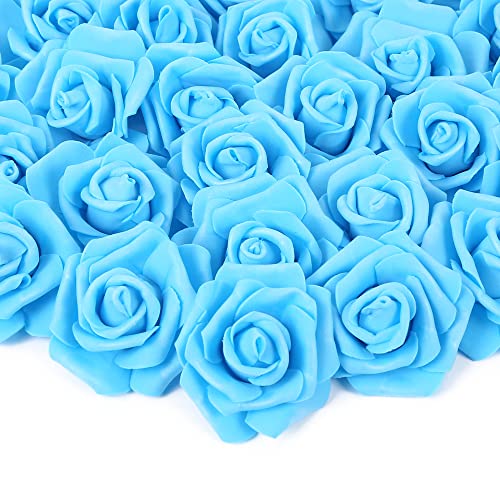 Artificial Rose Flower Heads, 100pcs Blue Roses Artificial Flower Foam Rose for DIY Wedding Bouquets Centerpieces Arrangements Party Baby Shower Home Decor (Stemless,Sky Blue) - color: Light Blue, size: 100PCS