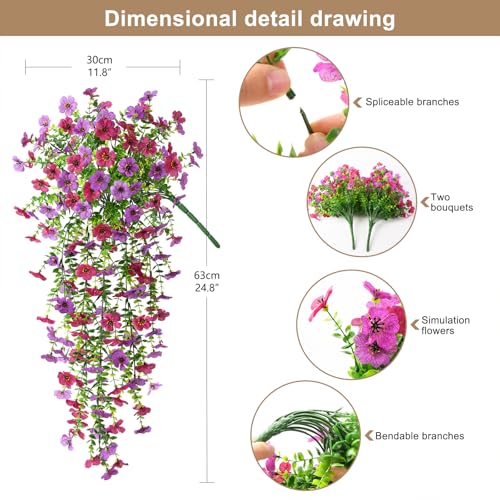 ZFProcess Artificial Hanging Flowers Plants for Outdoor Spring Summer Decoration, 2PCS Faux Silk Daisy UV Resistant Look Real for Outside Home Indoor Planter Porch Garden Yard Decor(Light Purple Red) - color: A Light Purple Red