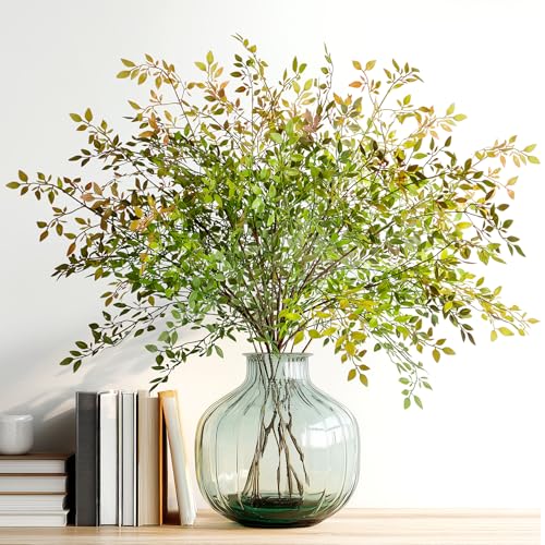 Fake Plants Eucalyptus Stems,Plastics Ficus Stems for Vase Artificial Plants,Greenery Stems for Vase Faux Plants Indoor,43.3" Faux Greenery Indoor Vase Fillers for Home Decor(6pcs Orange) - color: Orange1