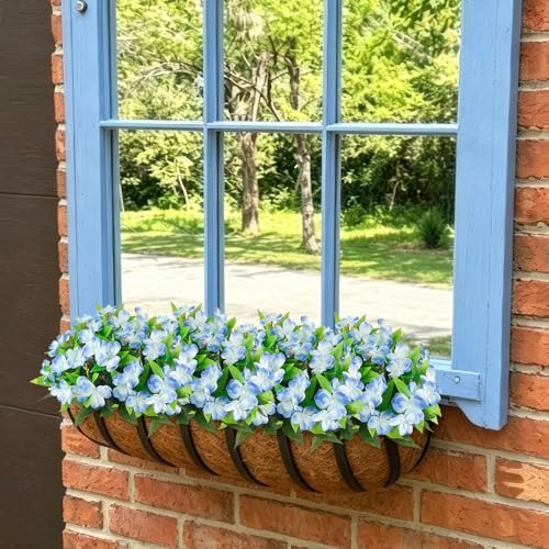2 Pcs Artificial Impatiens Flowers for Outdoors Faux Impatiens Bushes Blue Silk Flowers Greenery Artificial Impatiens Bouquet for Patio Lawn Garden Pot Hanging Basket Porch Decoration - color: Blue