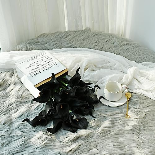 ONLY ART Artificial Black Calla Lily 20pcs – 13.5" PU Faux Flowers with Flexible Stems, Soft Texture, for New Year and Valentine's Day Home, Wedding & DIY Decor - color: Black