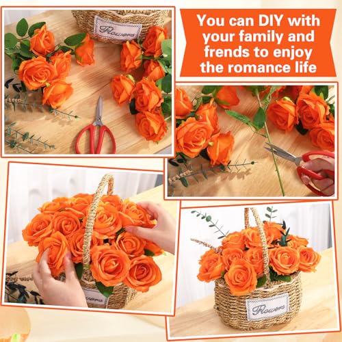 72 Pcs Artificial Roses Burnt Orange Fake Silk Roses Realistic Roses Faux Flower Indoor Wedding Home Decor, Birthday Decorations - color: Burnt Orange