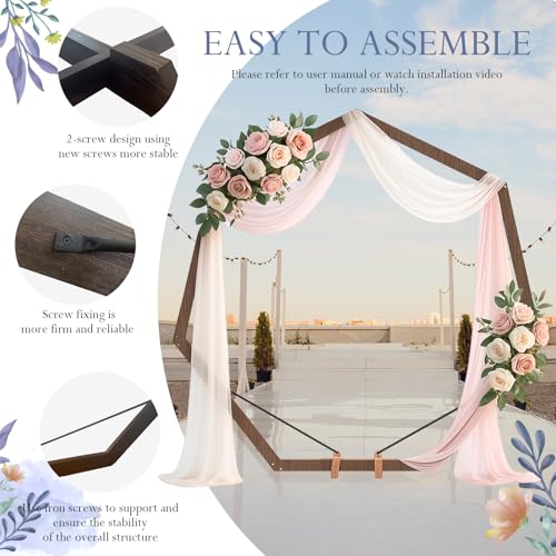 7FT Wooden Wedding Arch Heptagonal Wood Arches Arbor Backdrop Stand for Ceremony Indoor Outdoor Wedding Party Proposal Scene Garden Beach Forest Rustic Boho Decoration - color: Heptagonal