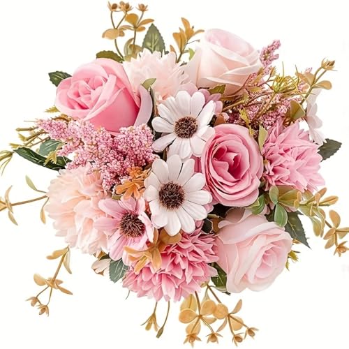 2 Bouquets of Vibrant Pink and White Peonies - Real Touch Artificial Flower Arrangement with Roses, Lavender, and Eucalyptus - Perfect for Weddings, Birthdays, Anniversaries - color: Pink
