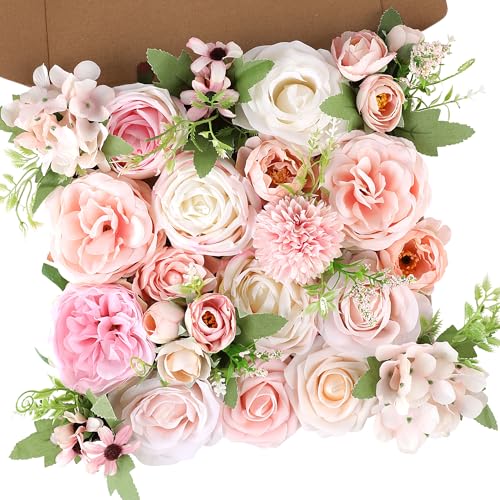 AGIRL Rose Artificial Flowers Combo Fake Flowers Pink Roses Silk Flowers with Stems for DIY Bridal Wedding Bouquets Centerpieces Arrangements Table Party Baby Shower Home Decor - color: Blush Pink