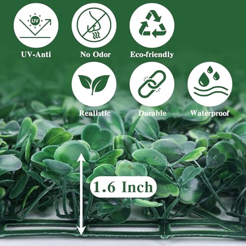CEWOR 10"x10" Artificial Grass Wall Panels, 16pcs Boxwood Hedge Wall Panels, UV Resistant & Anti-Fade Greenery Privacy Panels for Indoor/Outdoor Green Wall Decor, Ivy Fence Covering, Backdrops & More - size: 10"X10" 16P
