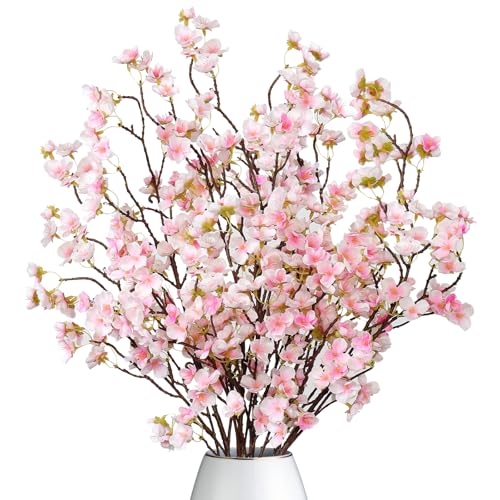 Dremisland 4Pack Artificial Cherry Blossom Flowers 39.3in Faux Cherry Blossom Branches Silk Flowers in Vase Pink Peach Faux Flowers Spring Decor Wedding Party Home Table Vase Decor - color: White Pink, size: 4PCS