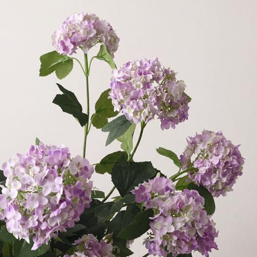 4 Pcs 33" Tall Artificial Snowball Hydrangea Flowers, Silk Hydrangeas with 20 Heads Long Stem for Tall Vase Decor, Wedding Table Centerpiece, Outdoor Living Room Arrangement(White Purple) - color: White Purple