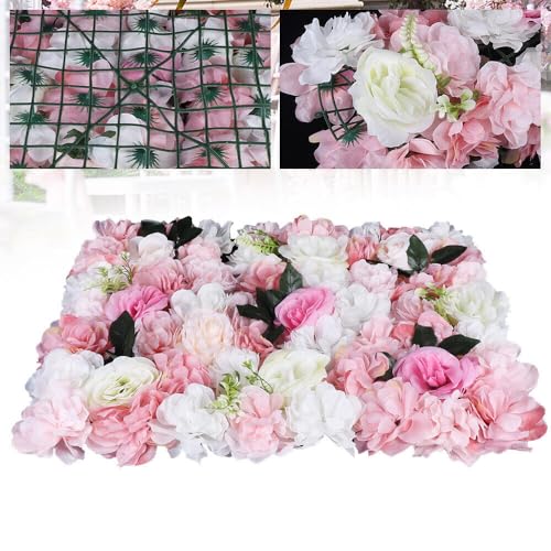 Artificial Flower Wall Panels, Silk Wedding Flower Wall Backdrop Panel, 3D Floral Panel Artificial Floral Wall Mat Flower Screen for Photo Party Wedding Wall Background Decor (12PCS White+Pink) - color: 12pcs White+pink