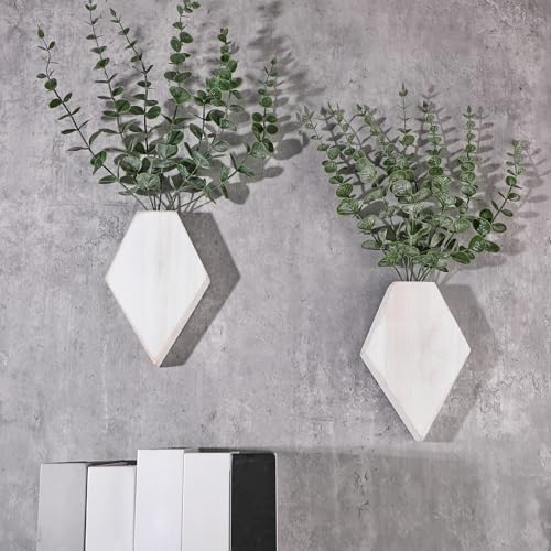 Chunful 2 Pcs Wooden Wall Planter Decor Hanging Fake Plants Greenery Flowers Holder Vase Boxes for Wall Bohemian Farmhouse Room Kitchen Office Indoor Decoration(Retro White,7.1 x 4.7 x 1.2 Inches) - color: Retro White, size: 7.1 x 4.7 x 1.2 inches