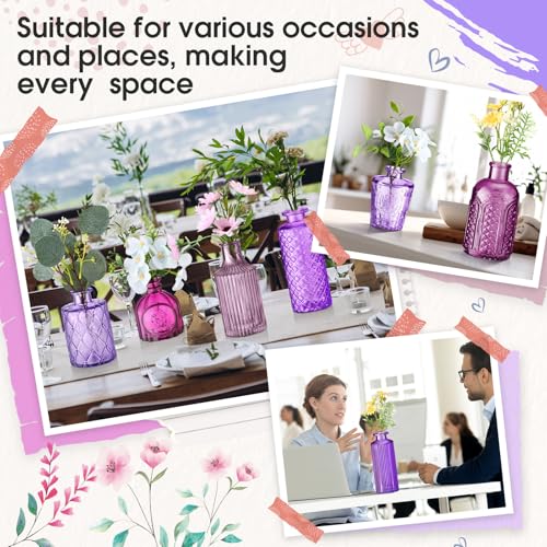Yaomiao 30 Pcs Vases Bulk Colored Flower Glass Bud Vases Valentine Vintage Colored Glass Bottles Colorful Rustic Embossed for Home Wedding Table Decorations Gifts(Purple Series) - color: Purple Series