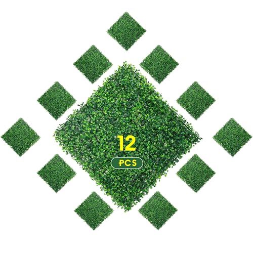 Ogrmar 12 PCS 20"x 20" Artificial Boxwood Panels Topiary Hedge Plant, Privacy Hedge Screen Sun Protected Suitable for Outdoor, Indoor, Garden, Fence, Backyard and Decor (12, 20"x 20") - size: 20"x 20"