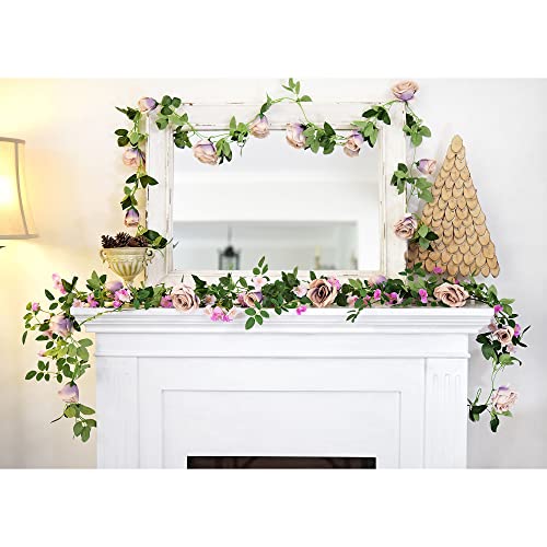 FiveSeasonStuff Smoky Purple Rose Silk Flower Garland Artificial Flowers Decoration Hanging Floral Décor for Wedding Baby Shower Birthday Party Garden 29 Ft 4 Pack - color: Smoky Purple