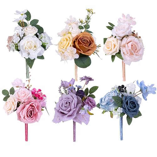 cololorful Wedding Centerpieces Flowers Set of 6 Mini Bridesmaid Bouquets Posy Bouquet Petite Wedding Nosegay Pre-Made Flowers Artificial Flowers - color: Cololorful