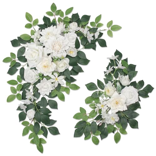 Pack of 2 Artificial Flowers for Backdrop Decoration, Wedding Arch Flowers,Reception Welcome Sign, Eucalyptus Garland, Suited to Aisle Decor and Wedding Arches(White) - color: White