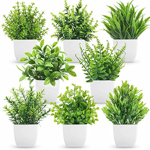 Der Rose 8 Pack Fake Plants Small Artificial Faux Potted Plants for Home Office Farmhouse Bathroom Bedroom Decor Indoor - color: Green