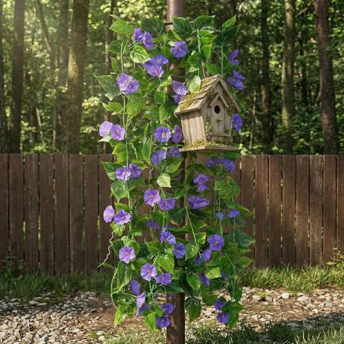 GTIDEA Artificial Vines 15Feet Silk Flower Garland Purple Morning Glory Vine Artificial Flowers Hanging Plants Garland Fake Green Plant 4Pcs for Outdoors Wall Fence Indoor Wedding Banquet Decor - color: Purple-4pcs