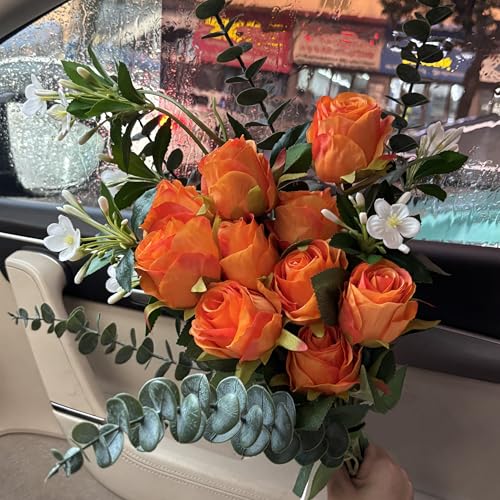 Artificial Roses 10 Pcs - Lifelike Single Stem Fake Roses with Natural Petal Texture,Fade-Resistant Silk Flowers for Wedding Decor,Home Vase Arrangements,Party Centerpieces(10, Orange) - color: Orange