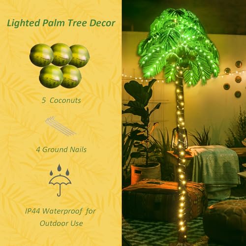 Ledido 7FT Lighted Palm Trees for Outside Patio, 179LED Palm Tree Outdoor with 5 Coconuts Bendable Leaves Waterproof, Artificial Fake Trees for Pool, Yard, Deck, Home, Party, Indoor Christmas Decor - color: Warm White, size: 7ft