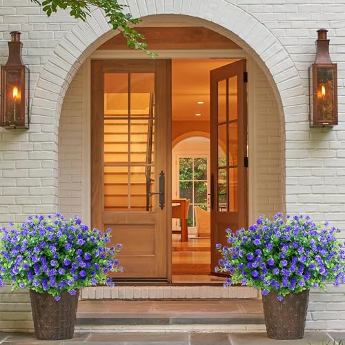 SITUMEIZI 8 Bundles Purple Artificial Flowers Outdoor Fake Flower Plastic UV Resistant Shrubs Greenery Plants Hanging Decorations Garden Porch Window Box Farmhouse Outside Summer Indoor Decor - color: Purple