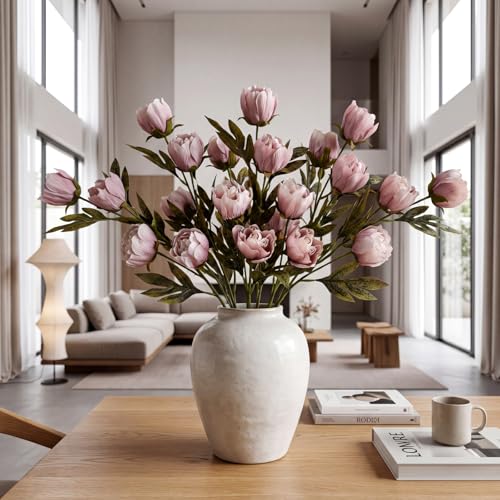 Yinder 12 Pcs 27.5'' Artificial Peony Long Stem Flowers Bulk Vintage Fake Silk Peonies Stems Real Look Faux Peonies Branches for Vase Filler DIY Bouquet Centerpiece Arrangement Home Decor (Brownish) - color: Brownish