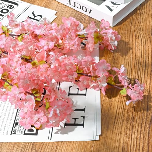 Sunm Boutique Silk Cherry Blossom Branches, Artificial Cherry Blossom Tree Stems Faux Cherry Flowers Vase Arrangements for Wedding Home Decor, Pink Cherry Blossom, Set of 3 - color: Pink, size: Pack of 3