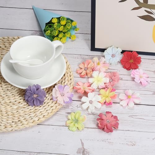 PATIKIL Fake Flower Heads for Crafts, 30 Pcs Faux Flower Bulk Mini Artificial Silk Flowers Embellishments Cherry Blossom for Wreath Wedding Party Decoration, Orange - color: Orange