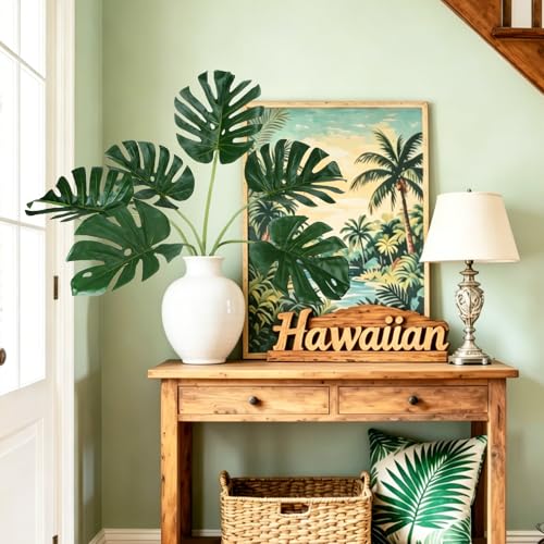 6 PCS Artificial Monstera Leaves Plant Faux Palm Large Leaf Realistic Fake Monstera Leaves with Stem for Home Wedding Tropical Luau Hawaiian Jungle Party Decoration - color: 6pcs Monstera Leaves