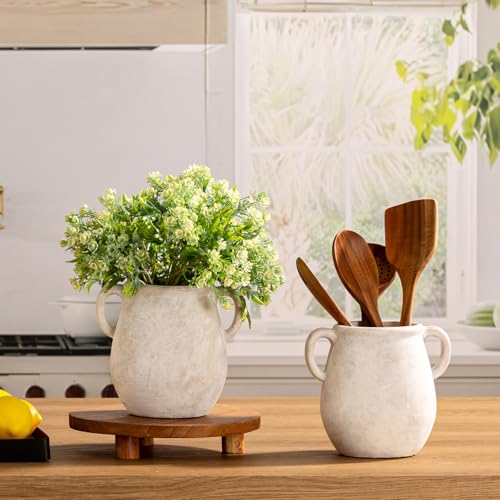 Ceramic Flower Vase Home Decor - White Rustic Table Flowers Vases Living Room Bedroom Plant Decoration Modern Farmhouse Vintage for Kitchen Shelf Office Coffee Dining Desk House Women (7.1" Rustic) - color: 05-rustic-7.1"