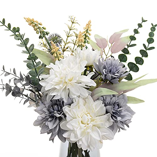 Fake Flowers Artificial Blue Flowers with Vase, Table Centerpieces for Dining Room, Silk Flower Arrangements for Home, Living Room Bathroom Plant Decor, Centerpiece Table Decorations - color: White and Blue