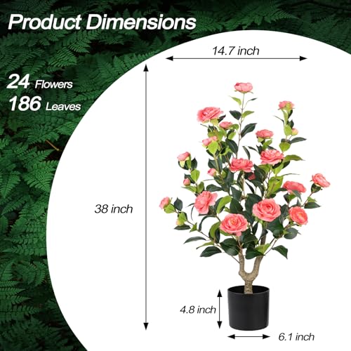 Artificial Camellia Tree 2 Pack - Realistic Camellia Plants in Pot with Pink Flowers, Lifelike Faux Greenery for Living Room, Patio, or Wedding,Pink - color: 2 Pack Pink