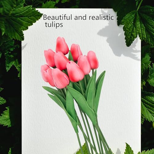 Pink Flowers Fake Tulips Artificial Flowers, 13 Inch Real Touch Tulip PU Flowers for Decoration, DIY Vase, Mother's Day Easter Valentines Gifts 10 Pcs - color: Pink2
