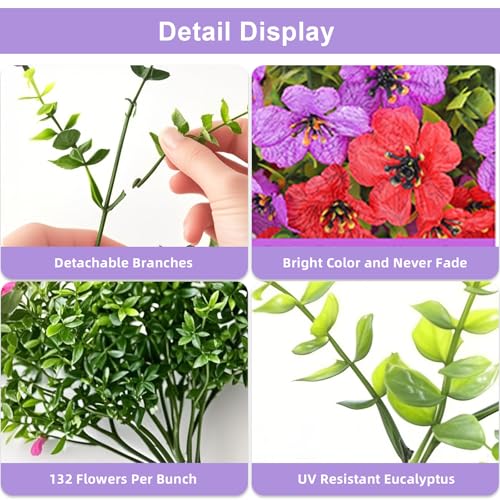 Artificial Hanging Flowers Plants for Outdoors, 2 PCS UV Resistant Faux Silk Daisy(132 Branches Per Bundle), Home Garden Balcony Yard Porch Decor(Purple Red) - color: Purple Red