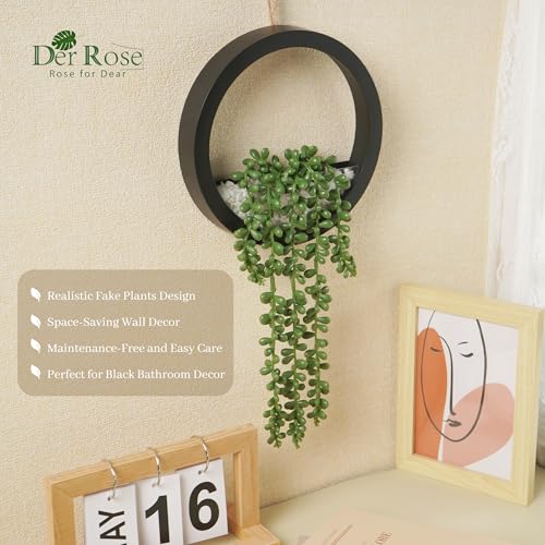 Der Rose 2 Pack Fake Plants Hanging Artificial Succulents Plants in Black Pots for Living Room Bathroom Accessories Boho Farmhouse Wall Decor - color: Black