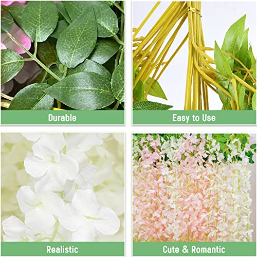 BLEUM CADE 36Pcs White & Pink Fake Wisteria Hanging Flowers, 3.6Ft/Pcs Artificial Wisteria Garland, Hanging Flowers for Wedding Party Home Backdrop Wall Decoration - color: White & Pink, size: 36pcs