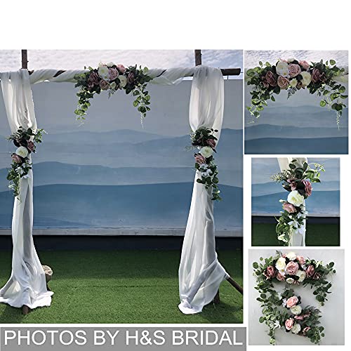 Wedding Arch Flowers,3Pcs Set White Rose Decorative Floral Swags, Artificial Greenery Eucalyptus Leaves Flower For Sheer Drapes, Wedding Chair, Arbor, Wedding Ceremony and Reception Arrangement - color: Dusty Pink