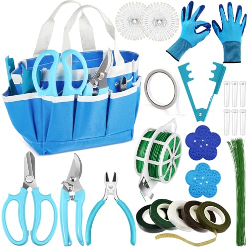 207 Pcs Flower Arrangement Supplies Florist Garden Tool Gift Kit for Women Include Blue Tool Bag Thorn Remover Rose Stripper Outdoor Hand Tools Stem Pruning Shear Gloves Stem Wire Etc Wedding DIY Kit - color: Blue