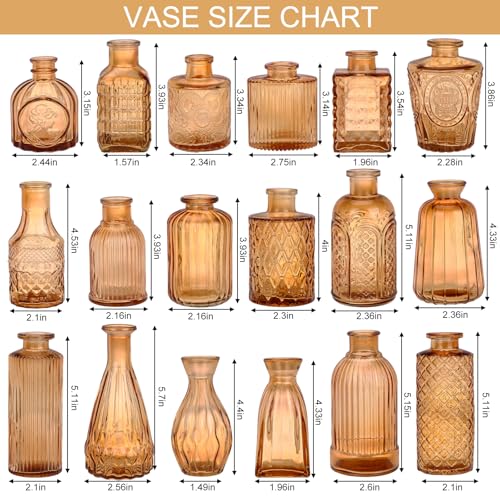 18pcs Amber Glass Bud Vase Set, Gold Small Flower Vases for Centerpieces in Bulk, Mini Vintage Vase for Home, Wedding, Table Decor - color: Amber, size: 18pcs