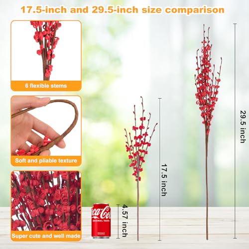 Wootkey 10Pcs 17.5'' Red Flowers Artificial Jasmine Flowers Faux Patriotic DIY Floral Art Red Berries Stem for Valentine's Day Table Centerpieces Vases Home Wedding Bouquets Party Decorations - color: Red, size: 10pcs-17.5''