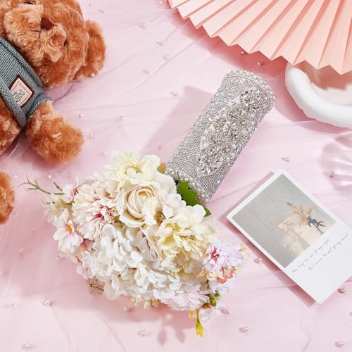 BENECREAT 7.2 Inch Wedding Bridal Bouquet Holder, Rhinestone Bouquet Handle, Bouquet Holder for Artificial Flowers Floral Arrangement Supplies Wedding Decoration