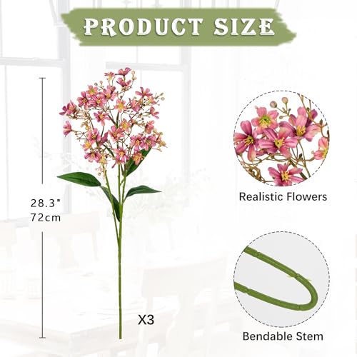 Hollyone Artificial Daphne Flowers with Long Stem 3Pcs Faux Pink Flowers 28.3” Fake Spring Silk Flowers Bouquet for Floral Arrangement Wedding Party Centerpiece Table Home Decor - color: Vintage Pink