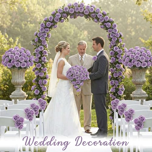 Suncalla 80 Pack Austin Rose Peonies, 3.94 Inch Artificial Flowers Heads Bulk with Stems Leaves for Arrangement Wedding Centerpiece Banquets Party Home Kitchen Decor DIY(Purple) - color: Purple