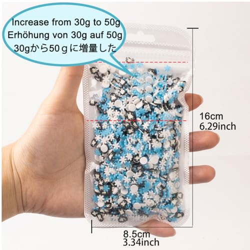 Polymer Clay Penguin Snowflake Sprinkles for Fake Dessert Cake Decor, Decoden Phone Case, Slime Projects DIY, Scrapbooking, Resin Jewelry Making Pack of 50g - color: Penguin & Snowflakes 30g